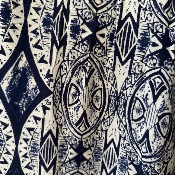 Angie Pants Blue Cream Wide Leg 100% Rayon Casual Cropped Bohemian Pants - Picture 2 of 7